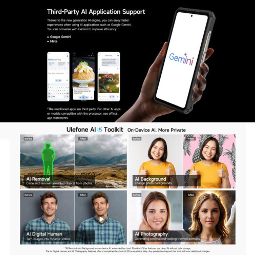  Téléphone robuste Ulefone Armor 28 Pro, 16 Go + 512 Go, vision nocturne, 10 600 mAh, écrans 6,67 pouces + 1,04 pouce, Android 15, MediaTek Dimensity 7300 Octa Core, réseau : 5G, NFC (noir) SU891B1607-025